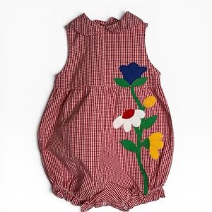 Vintage Samara Girls 4T Plaid Romper Gingham Red White Seersucker Preppy